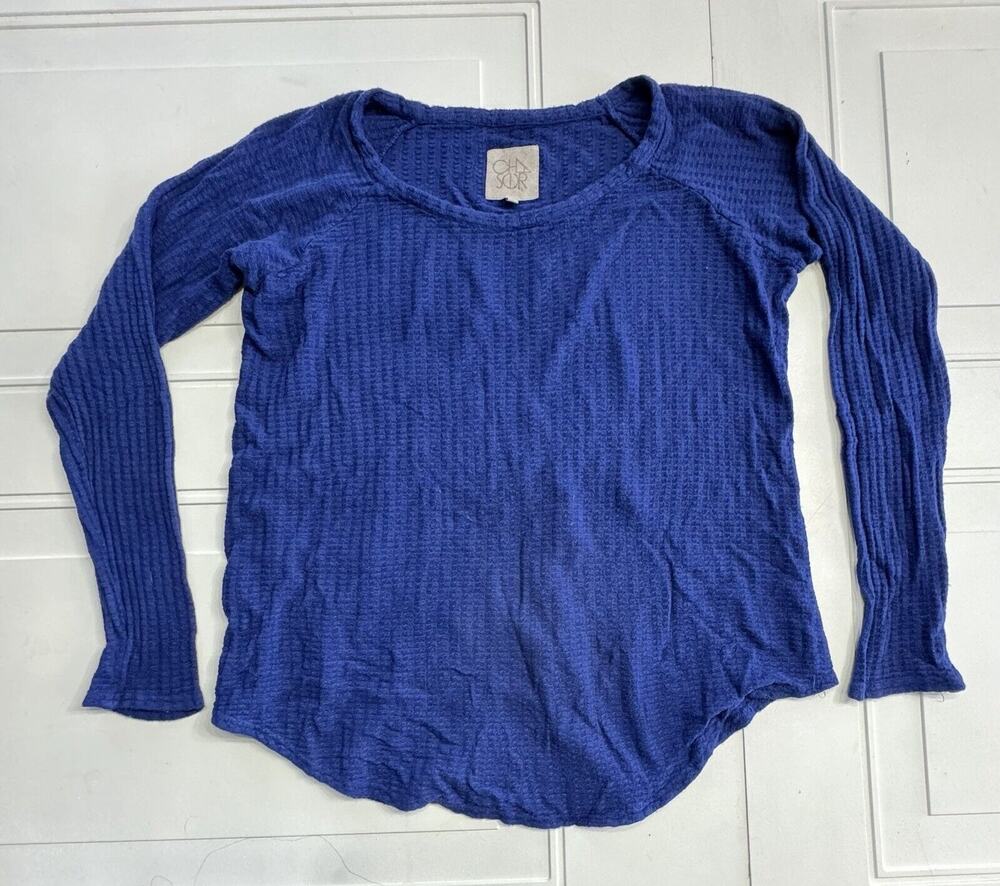 Chaser Womens Size Small Sapphire Blue Thermal Waffle Knit Long Sleeve Shirt